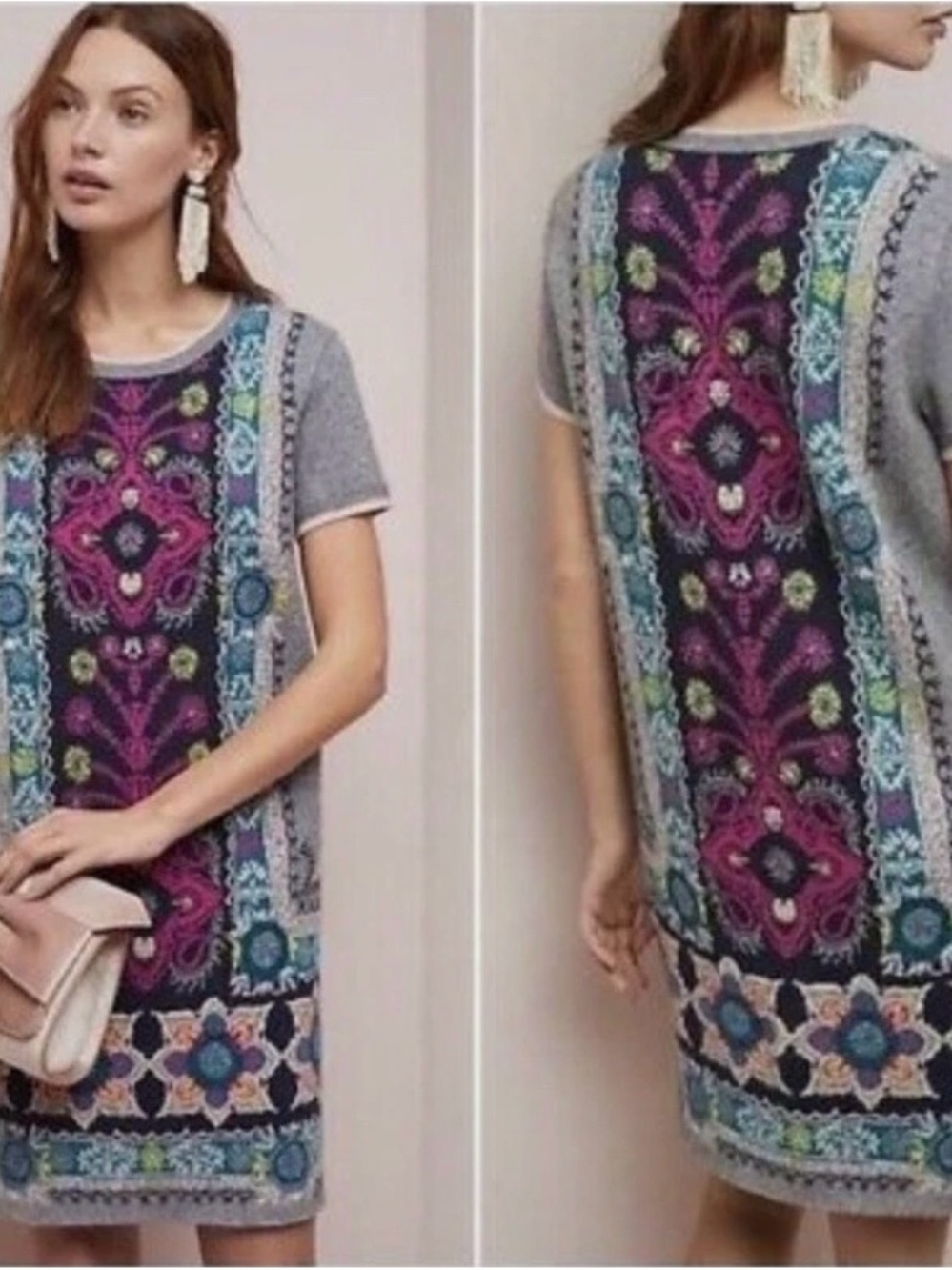 Anthropologie Akemi & Kin XS gray kaleidoscope sweater dress,boho,colorful